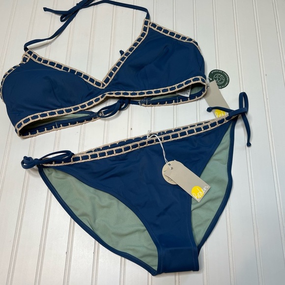 Boden Crochet Trim Two Piece Halter Bikini Swim Top Bottom 16 18 NEW. 407 - Picture 3 of 6